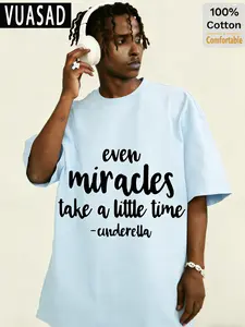 Healing Inspirational Handwritten Slogan T-Shirt, Casual Loose-Fitting Long Tee, Short Sleeve Top Without Button or Zipper