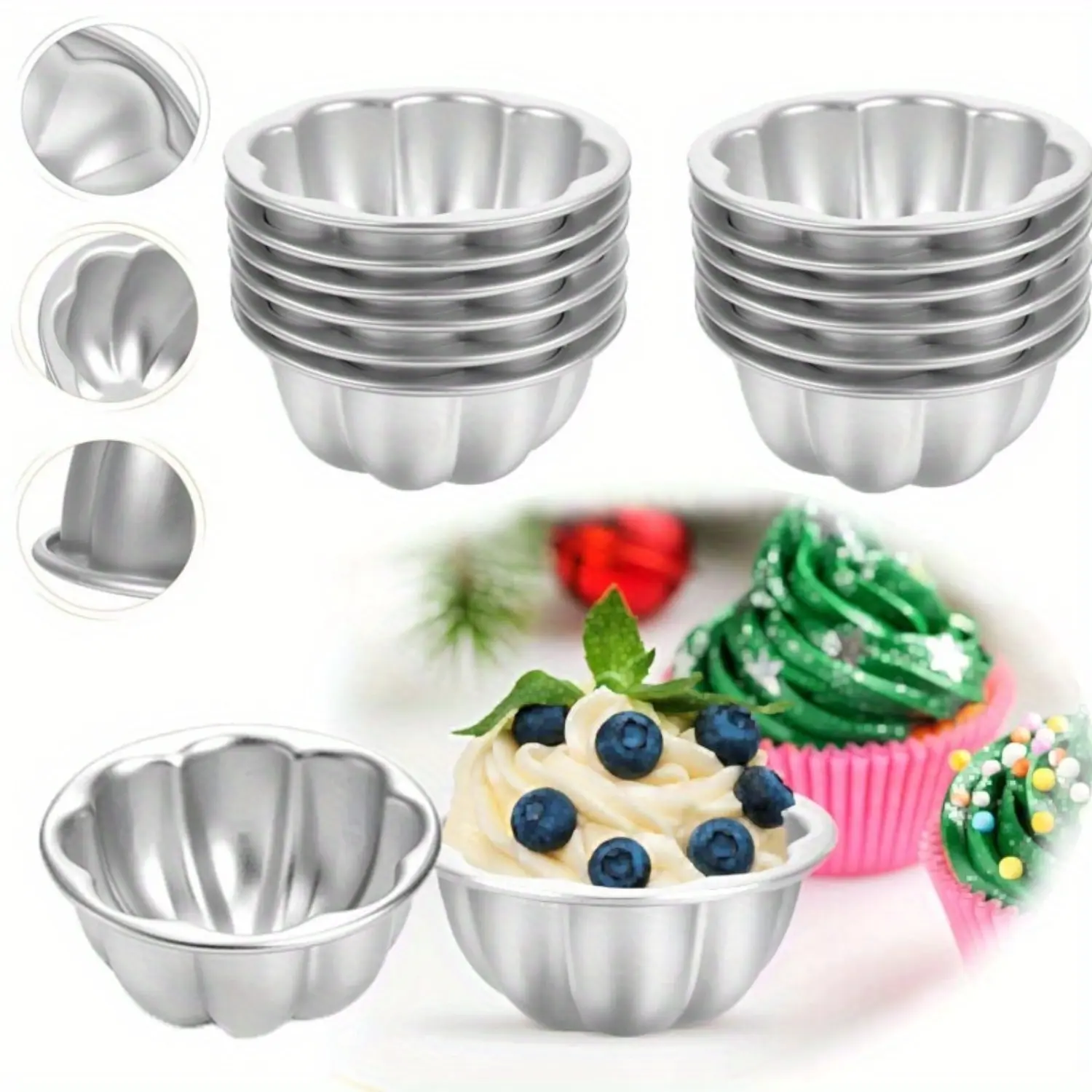 12-Pack Nonstick Aluminum Alloy Flower-Shaped Egg Tart Molds - Reusable Baking Supplies for Pudding, Jelly, Cake Tartlets, Cupcakes, Muffins - Household Baking Tools for DIY Projects, Halloween Decor Gifts