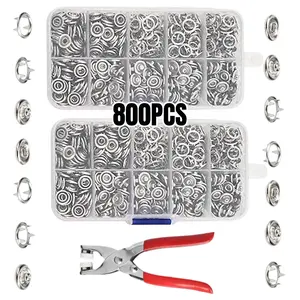 1Set Metal Snap Kit, Fastener Pliers Tool with 200 Sets 3/8 Inch Snaps, Stainless Steel Installation Tool for DIY Crafting, Clothing (9.5MM/Silver)