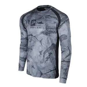 PELAGIC Fossil Series Long Sleeve Fishing Shirt, Crew Neck, Sun Protection, Cool Silk Touch, Breathable Sports T-Shirt for Lure Fishing
