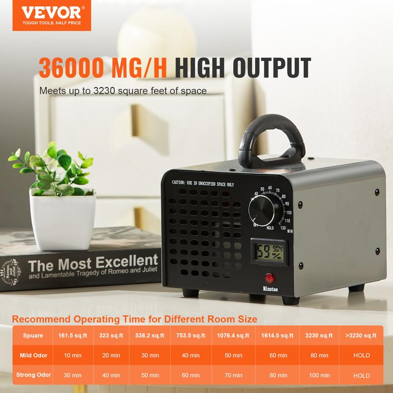 VEVOR Ozone Generator, TikTokShopBlackFriday, Max. 36000mg/h Ozone Machine, Odor Remover, High Capacity Commercial/Industrial, 0-120 Min Time Setting for Rooms & Cars  VEVOR Super Brand Day