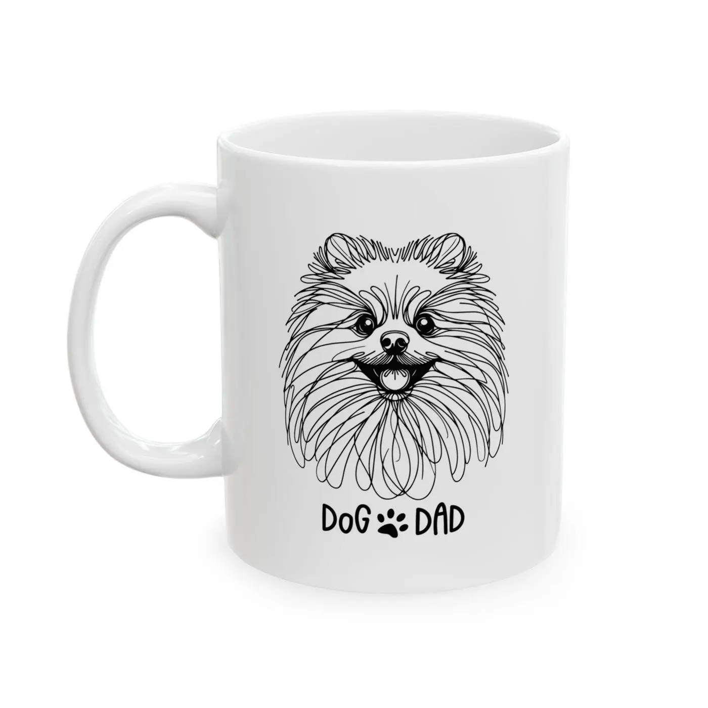 Pomeranian Dog Dad Coffee Ceramic Mug, (11oz, 15oz), Minimalist Line Art, White and Black Mug, Gifts for Dad, Holiday Gifts