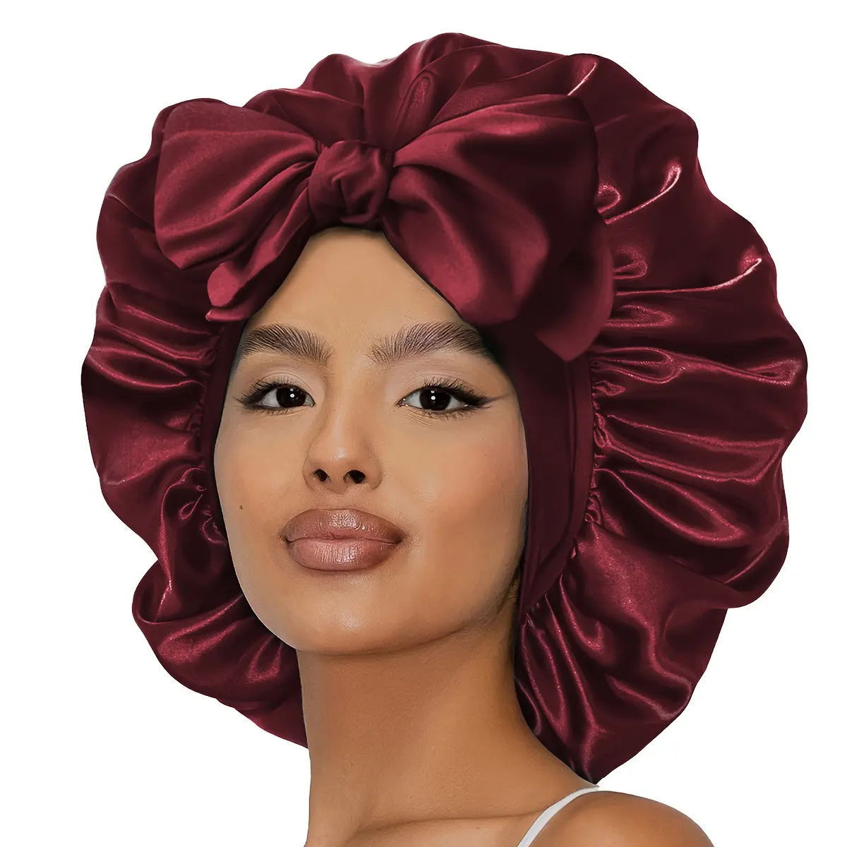 Large Double Layer Satin Bonnet for Women with Long Elastic Wrap & Tie Band, Haircare Sleep Cap for Edge Control & Protecting Curly Hair