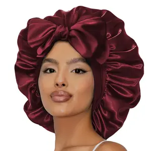 New Double Layer Satin Adjustable  Bonnet with Tie Band for Sleeping  Satin Lined Silk Skin Friendly Bonnets for Women Natural Curly Hair