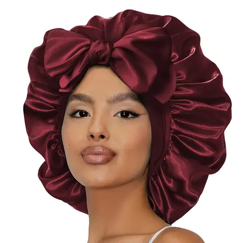 Women's 15" Large Double-Layer Satin Basic Sleeping Bonnet - Handmade Adjustable Skin-Friendly Adult Hair Cap, Braid Haircare Accessory with Stretchy Elastic Wrap & Tie Band for Hair Protection, Anti-Frizz Night Edge Control, Curly Styling (Blue)