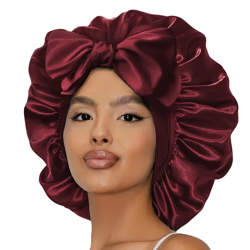 Women's 15" Large Double-Layer Satin Basic Sleeping Bonnet - Handmade Adjustable Skin-Friendly Adult Hair Cap, Braid Haircare Accessory with Stretchy Elastic Wrap & Tie Band for Hair Protection, Anti-Frizz Night Edge Control, Curly Styling (Blue)