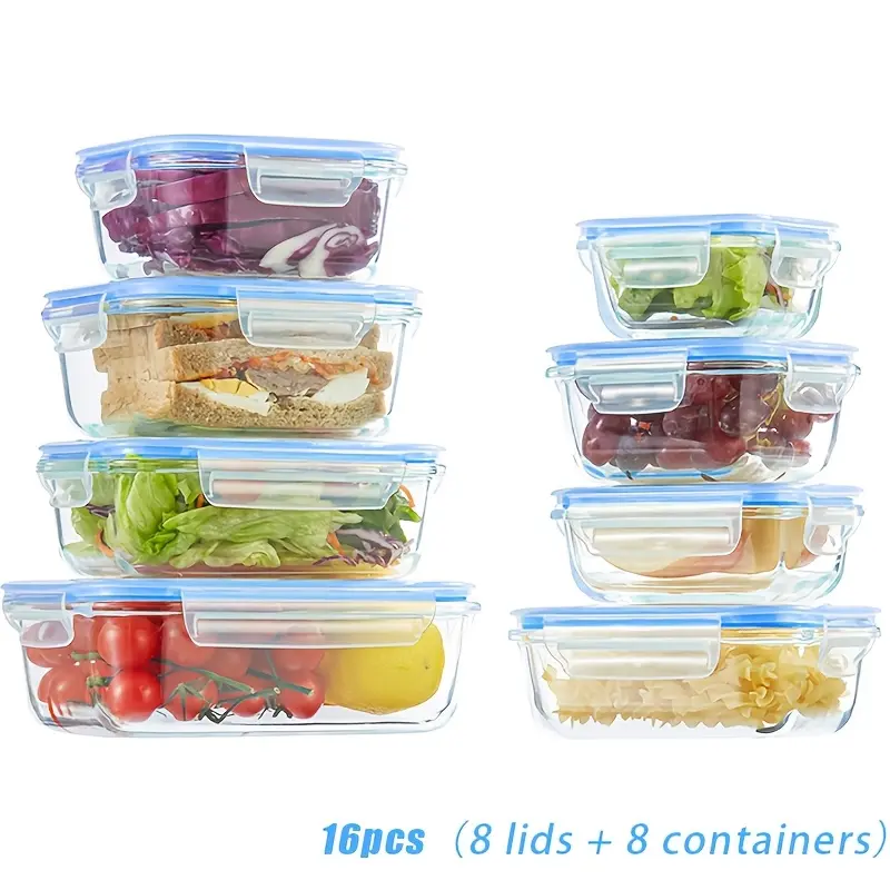Glass Food Storage Containers Set (16pcs) - 8 Containers with 8 Lids for Meal Prep, Kitchen Food Preservation Glass Food Storage Containers Set (16pcs) - 8 Containers with 8 Lids for Meal Prep, Kitchen Food Preservation