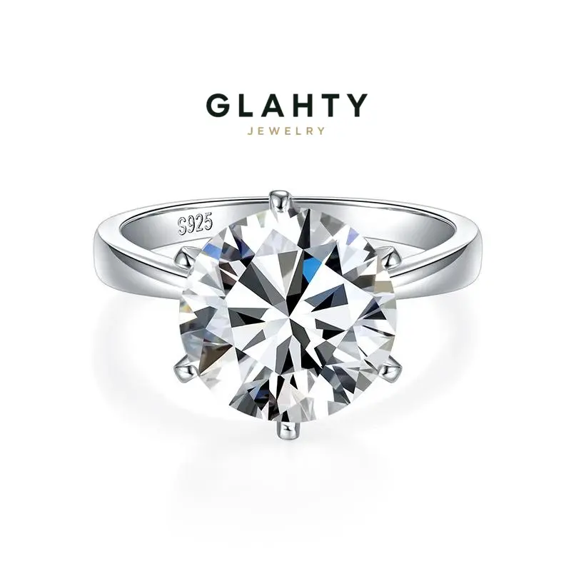 Glahty Jewelry 3/5 Carat Round Brilliant Moissanite Engagement Ring, Classic 6-Prong Solitaire S925 Sterling Silver Wedding Promise Ring for Women