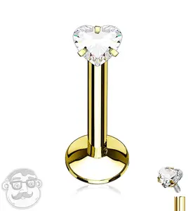 Gold PVD Heart CZ Internally Threaded Labret