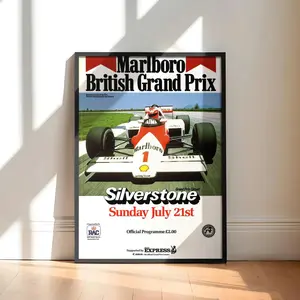 [SALE UP TO 30% + FREE SHIP + NO FRAME] F1 Marlboro British Grand Prix, Silverstone Vintage Art Poster, Classic Sports Photo, Museum Grade Photography, Home Decor