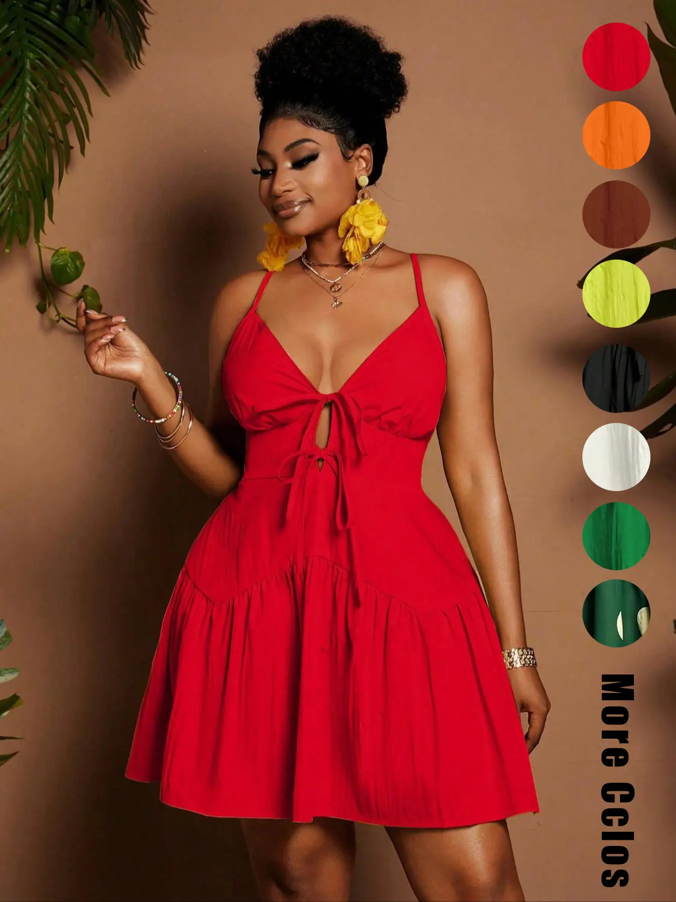 mini red silk dress Falon Halter Bow Neck Mini Dress Red main image 0
