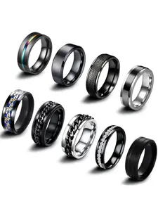 Men's Urban Trendy Set, Imitation Diamond & Dragon Design, Vintage Jewelry Gift, 9-Piece Set, Stacking Rings, Perfect for Him