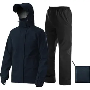 Rain Suit Waterproof Jacket with Pants 2 Pieces Breathable Lightweight Packable Raincoat with Hooded Rain Gear Unisex