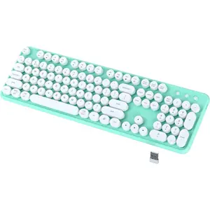 Wireless Keyboard 2.4G and Bluetooth Cute Round Keycaps Retro Typewriter Flexible Keys Full Size Keyboard, Ergonomic Compatible with Mac, Windows, iOS, Android(White-Dark Green)