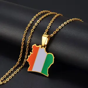 Ivory Coast Map Necklace - Flag Pendant Gifts Pride Jewelry for Men and Women