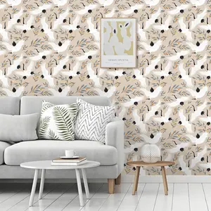 New Oriental Style Wallpaper with Crane & Leaf Pattern, Waterproof Self-Adhesive Wall Paper for Home Decor, Living Room Bedroom Renovation