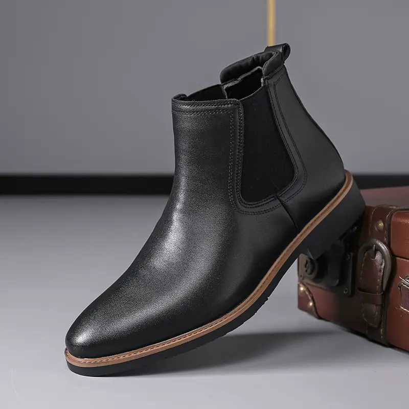 CYUW Men's Western Cowboy Footwear - Square-Toe Chelsea Short Boots, Chic Minimalist Walking Shoes, Casual Retro Classic Comfortable Versatile Closed-Toe Fashion Apparel (Khaki, Black)