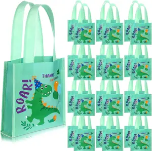 24 count Small Dinosaur Party Favor Bags Dinosaur   Goody Candy Dino Non Woven Tote  Bags with Handles for , 6.8 x 6.4 Inch(Lively Style)