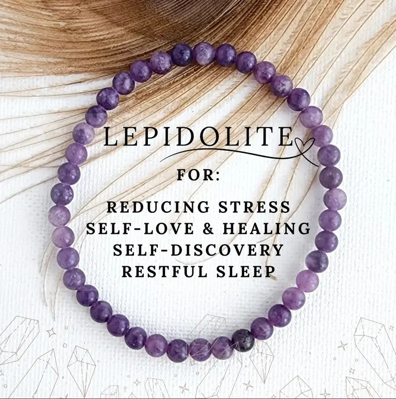 Natural Lepidolite Crystal Gemstone 4mm Round Beads Handmade Bracelet Healing Shield Against Negative Energy Stretch Men Women Bracelet