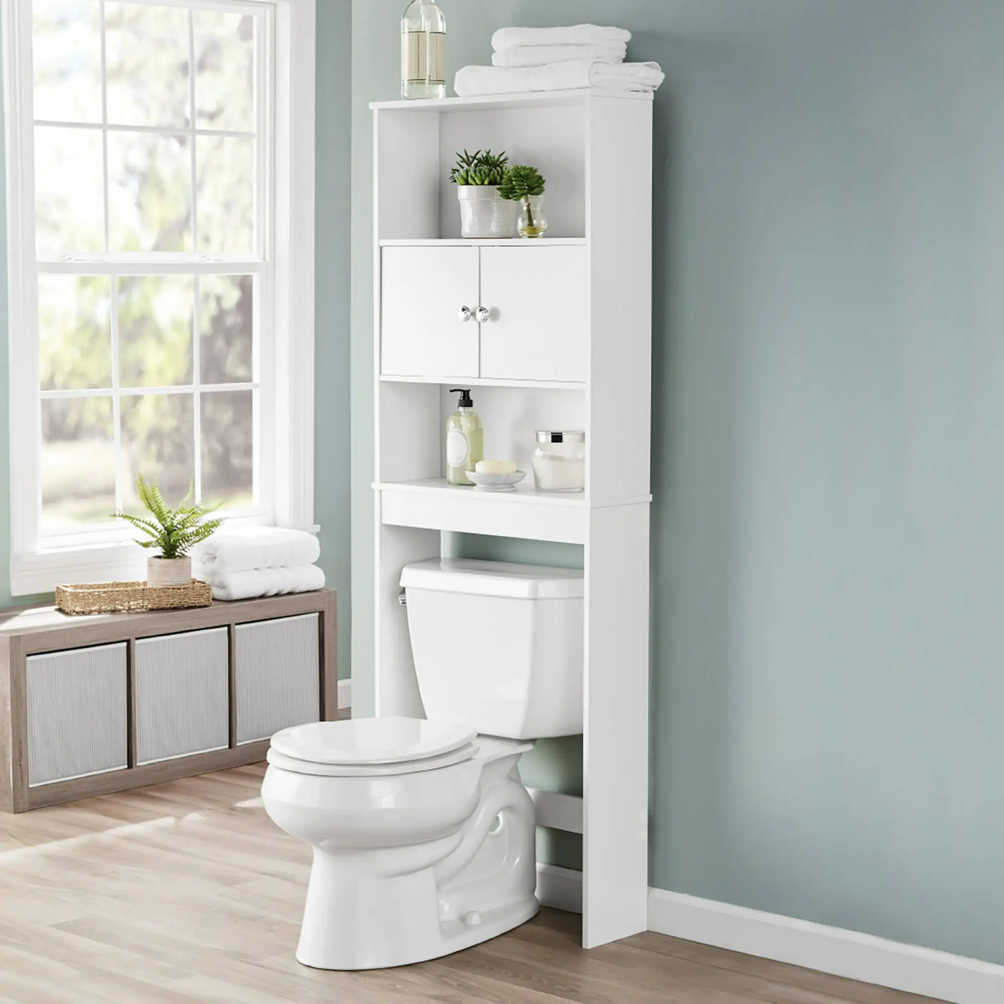 Mainstays Over-The-Toilet Bathroom Space Saver Storage Cabinet, 3 Shelves, White