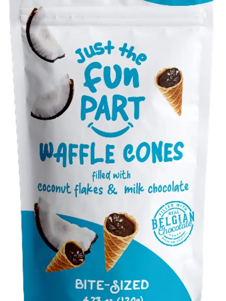 Just The Fun Part, Bite-Size Crispy Mini Waffle Cones, Filled with Premium Belgian Chocolate, Great for Snacks, Dessert, Grab & Go - Kosher, Coconut Flakes and Milk Chocolate (Pack of 1)