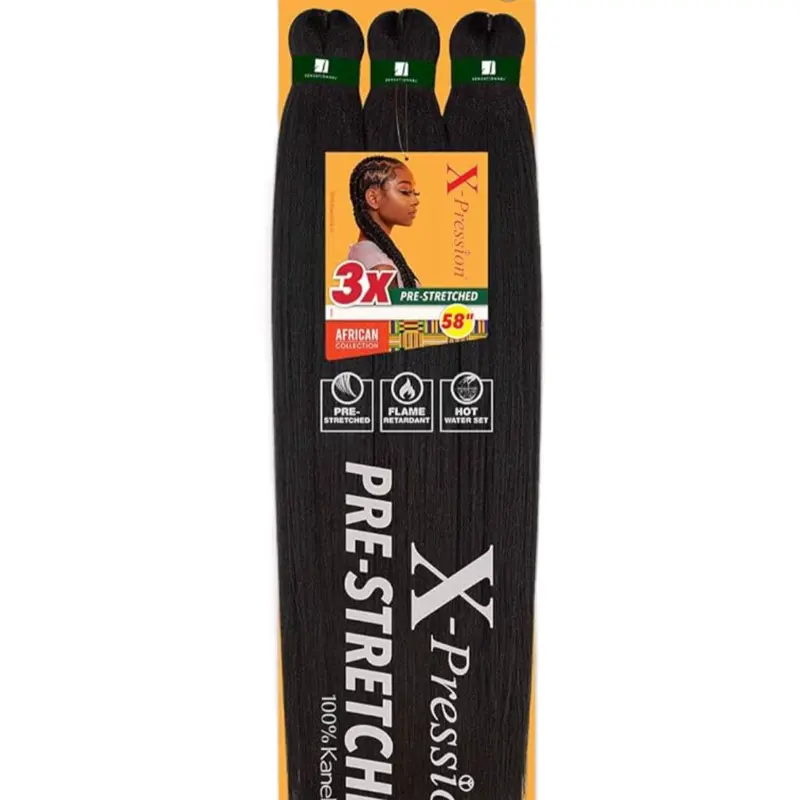 X-Press Sensationnel X-pression Prestretched Braiding Hair 3x 58 Inch Unisex Pre-Stretched Hair for Box Braids and Twists with 100% Kanekalon Flame Retardant Fibers