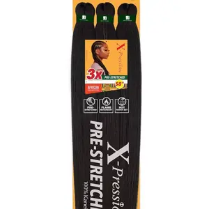 X-Press Sensationnel X-pression Prestretched Braiding Hair 3x 58 Inch Unisex Pre-Stretched Hair for Box Braids and Twists with 100% Kanekalon Flame Retardant Fibers