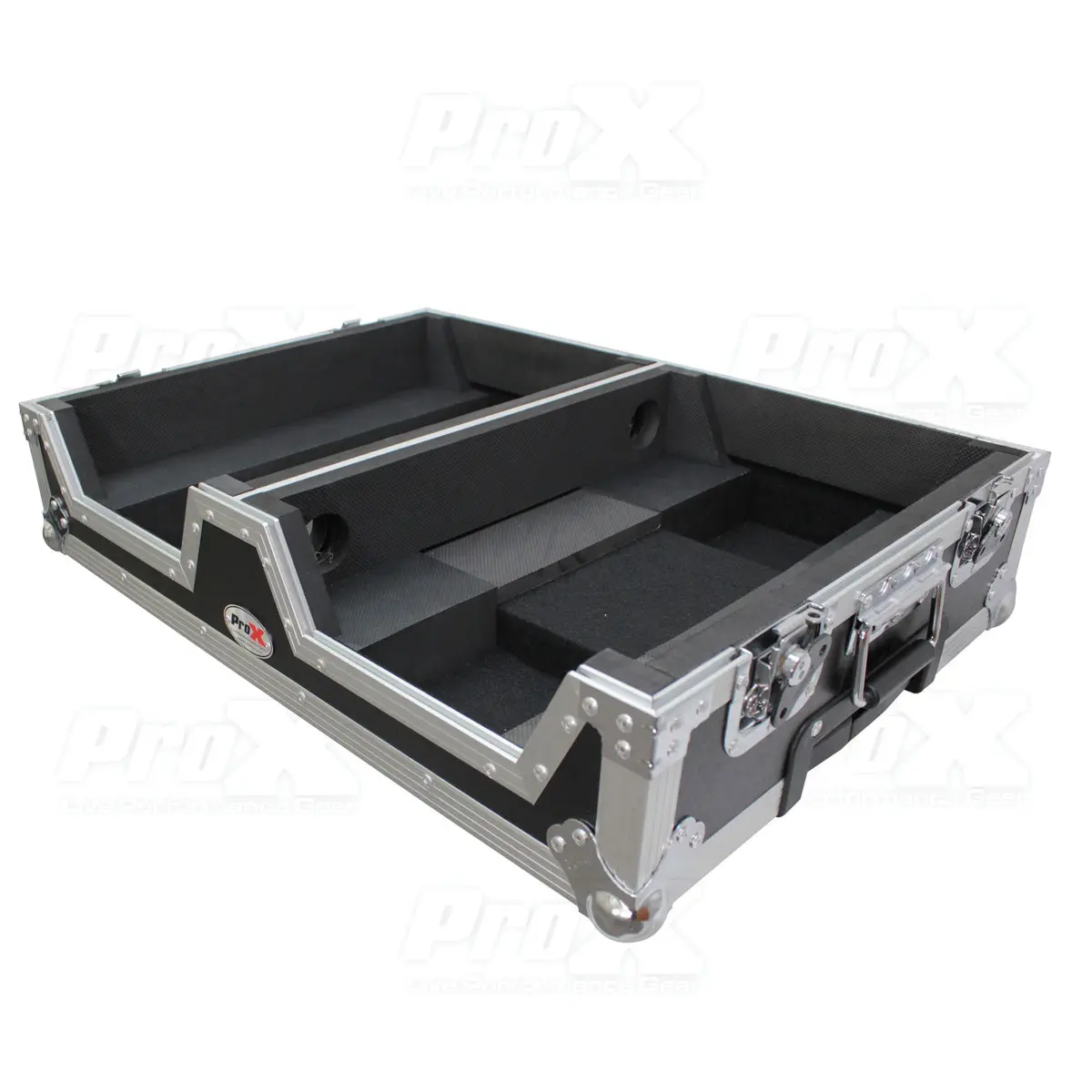 ProX XS-SCDM12W Protective Audio Equipment Case for DJ Users - Single DJ CD Player & 12" Mixer Case, Low Profile Wheels, Retractable Handle, Silver on Black