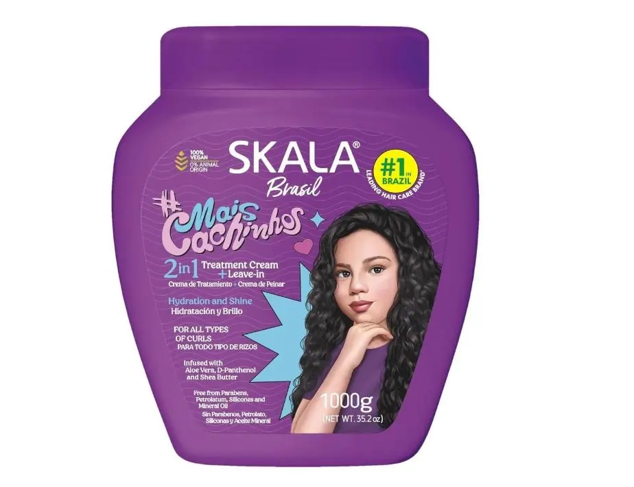 Skala Mais Cachinhos Conditioning Mask & Leave-In with Shea Butter & Castor Oil for Moisture & Curl Enhancement, Vegan Care for Wavy to Coily Hair, Hydrated Curls, Leave-In Hair Conditioner, Anti-Frizz, Cream, Moisturizer, Haircare, Leave In Conditioner