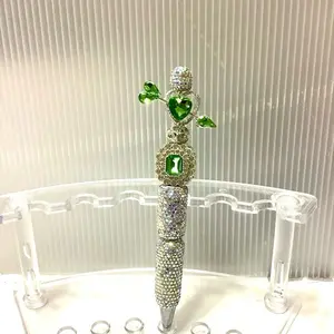 Bling Custom Mint Green Rhinestone Heart Pen with Sparkling Details and Elegant Design