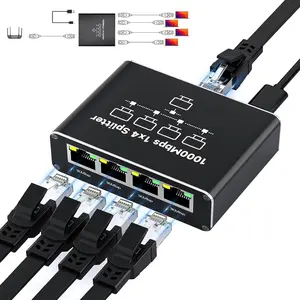 Ethernet Splitter 1 to 4, 1000Mbps High-Speed Internet Splitter, Gigabit RJ45 Port Router , LAN-Splitter, Supporting Simultaneous Networking of 4 Devices, Applicable to Cat5/5e/6/7/8