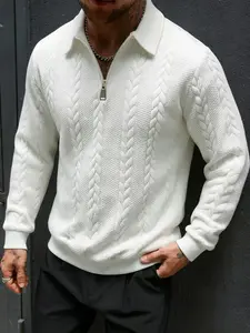 The textured men's half zip sweater uses complex Fried Dough Twists knitting texture and multifunctional zipper neckline to blend leisure and refined elements for an elegant appearance