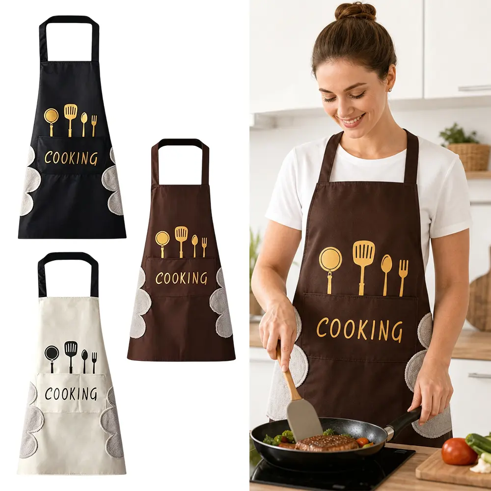 3 Packs 25.59x28.35 Inches Kitchen Apron with Hand Wipe, Water-drop Resistant with 2 Pockets Cooking Bib Aprons for Women Men Chef