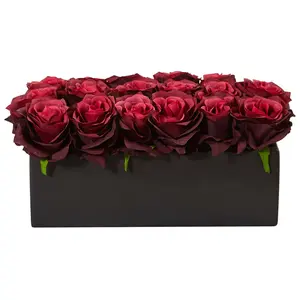Lifelike Artificial Flower Roses in Rectangular Planter, Table & Room Centerpiece Decor for Home Improvement Garden Supplies