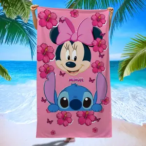 Minnie & Stitch Sweet Beach Towel, Skin-Friendly Quick-Dry Absorbent Towel, Summer Vacation Swimming Essential, Reusable Super Size Sun Protection