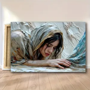 Framed Wall Canvas Painting Of Jesus' Miracle: Woman Healed By Fringe Of His Garment Inspirational Bible Verse Wall Art, Framed Canvas For Living Room Decor Poster Ornaments