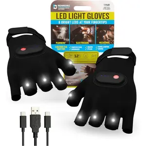 8-Light LED Flashlight Gloves for Men and Women, Open Palm Fingerless Gloves, Rechargeable Flashlight with 3 Modes, Work Light for Electricians, Fishing Tools, Camping Essentials