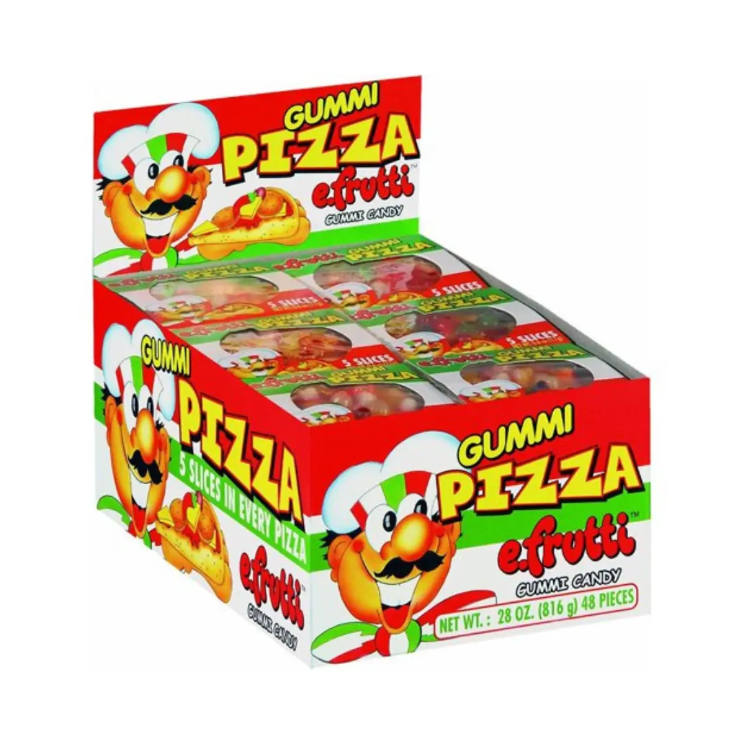 eFrutti Gummi Pizza Candy - 48 Count Mini Gelatin Fruit Chewy Candies, Assorted Fruity Flavors, Birthday/Back to School Party Snacks, Pick and Mix Option