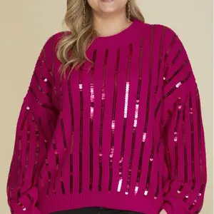 Women's Sequin Knit Sweater - Perfect for Winter - Womenswear, Knitwear Long Sleeve Comfort Top Longsleeves