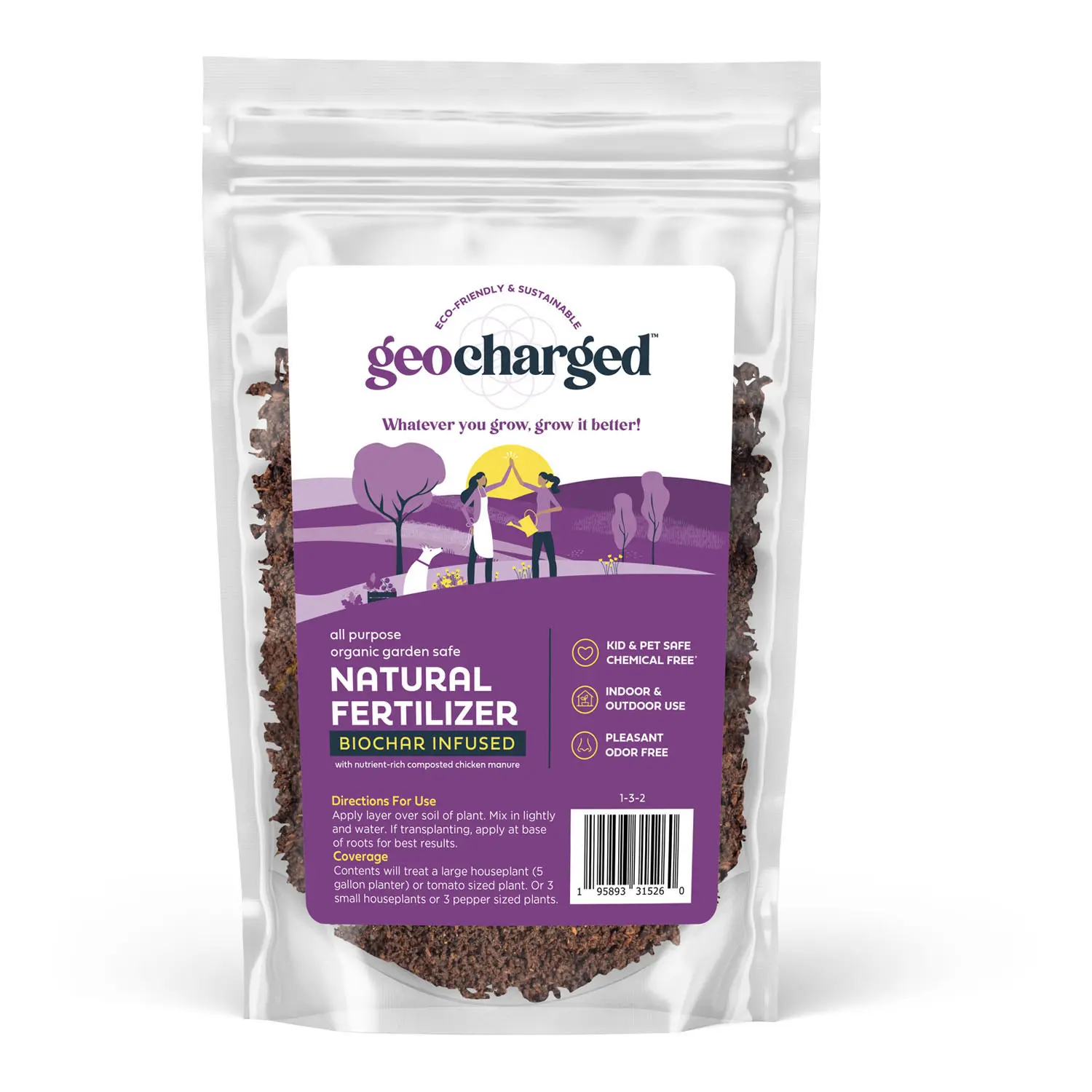 Organic Fertilizer Biochar Activated with Chicken Manure Indoor Outdoor Plant Food, Kid and Pet Safe, No Odor for Soil, Flowers, Potted Plants, Raised Beds, Vegetable Garden, Compost, 4 oz