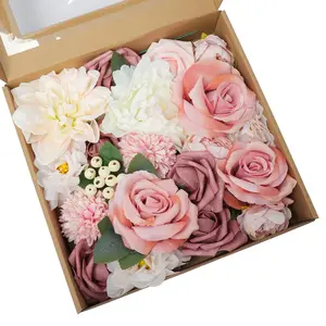 1 Set Roses Artificial Flowers Silk Faux Flowers Pink Bouquets Box for DIY Bridal Wedding Shower Decorations Fake Floral Arrangements for Party Table Centerpieces Home Decor Artificial Flowers For Outside Indoor Outdoor Decorative Fake Flower Dusty Blush