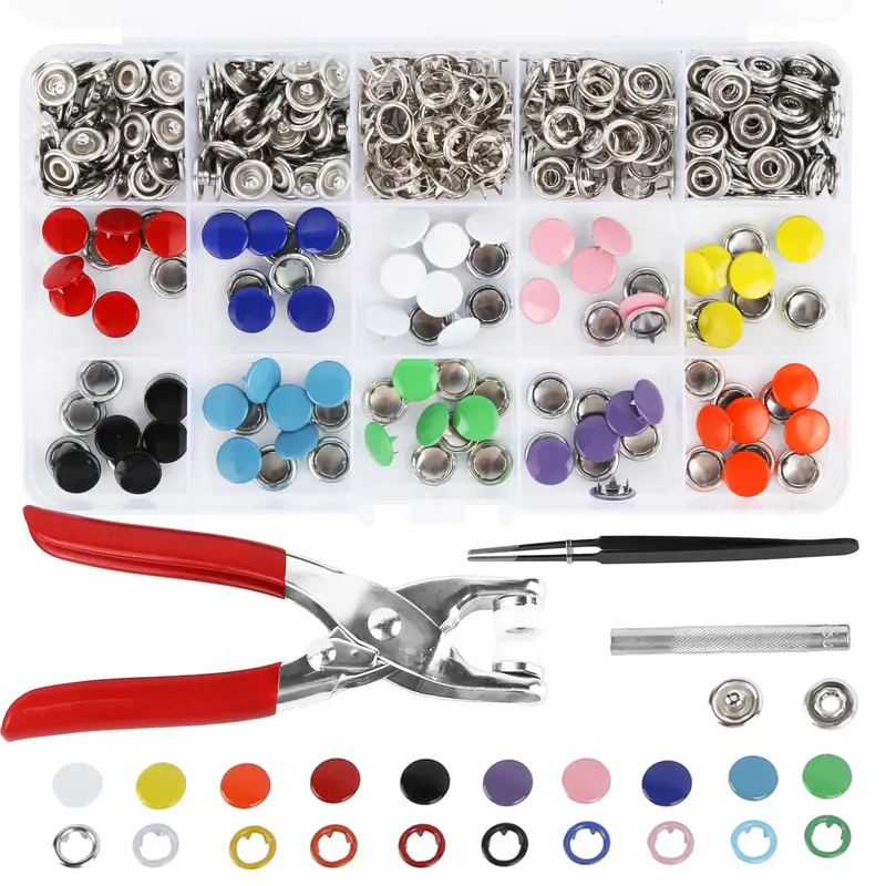 800Pcs/Set Metal Snaps Buttons with Fastener Plier,Press Tool Kit Perfect for DIY Crafts Clothes Hats and Sewing,Snap Button Fasteners Kit for Clothing Sewing,Christmas Party Gifts,Hand Tools Kits
