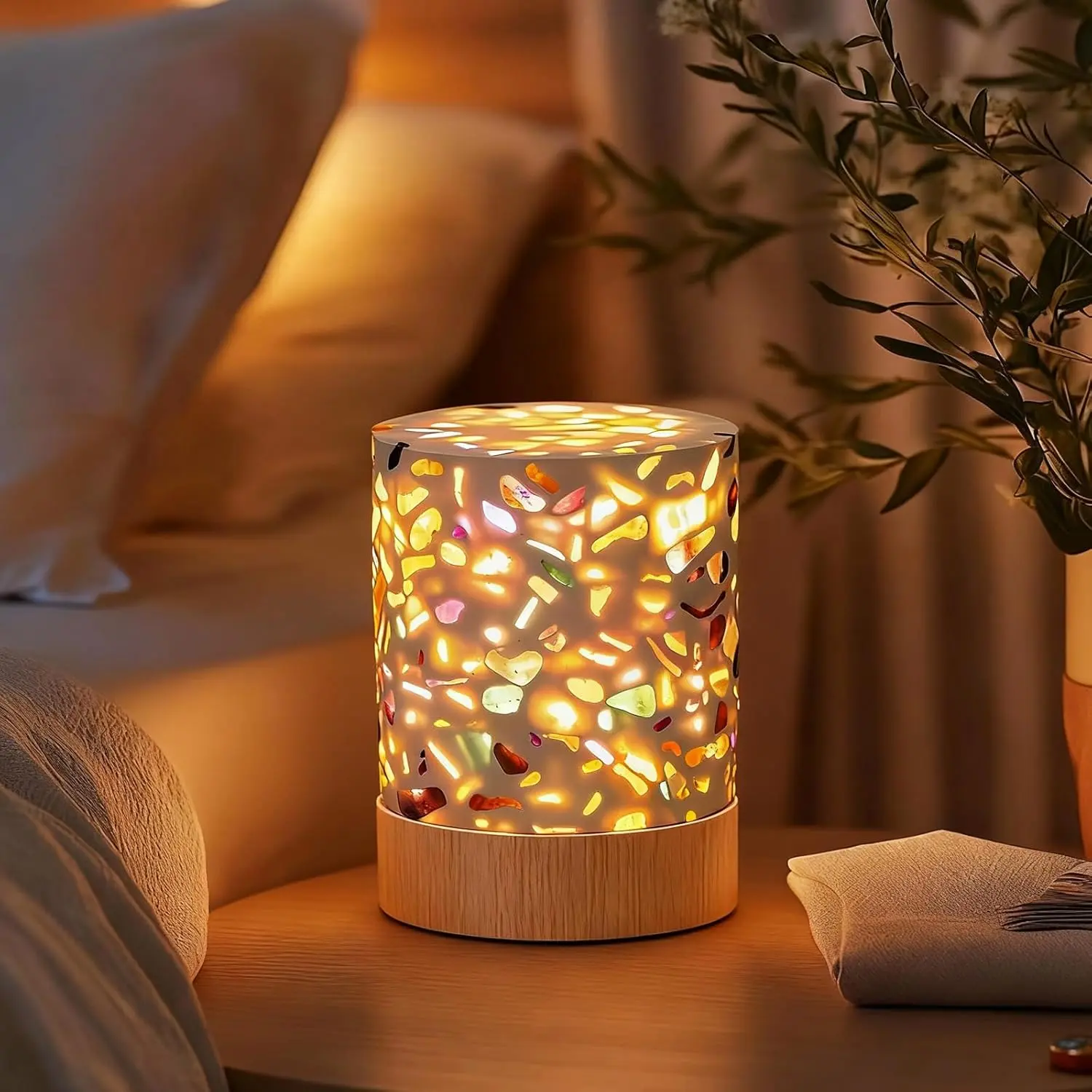 Crystal Agate USB Night Light, Three-Color Seven-Color Gypsum with Adjustable Brightness for Sleep, Eye Protection (Multicolored Crystal)