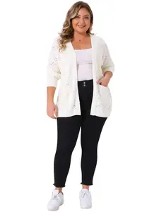 Agnes Orinda Women's Plus Size Fall Winter Sweater Cardigan Open Front Long Sleeve with Pockets Knit Cardigans