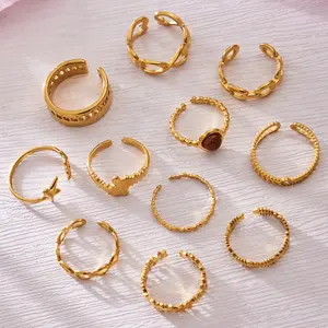 Guy Picks Jewelry 10 Styles Stackable Rings Set, Adjustable Titanium Steel Star Chain Rings, Dainty Gift Jewelry for Her, Minimalist Aesthetic Rings
