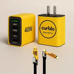Curblo 40W USB C Fast Charger Set, Fast Charging Adapter with 3.3 ft 4-in-1 USB A + Type C Data Sync Cable For iPhone 17/16/15/14/13/12 Pro Max/IPad/Airpods/Samsng/Xiaomi Series Phone accessories