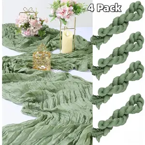 4 Pack 90 x 400cm Green Gauze Table Runners, Long Cheese Cloth Table Runner, Rustic Boho Gauze Fabric Tablecloth For Wedding Birthday Christmas Party Table Decoration