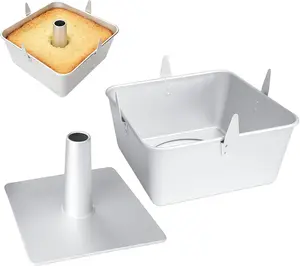 18 Cup 10-inch Anodized Aluminum Square Tube Angel Food Cake Pan with Cooling Feet & Nonstick Coating, Perfect for Angel, Chiffon & Pound Cake