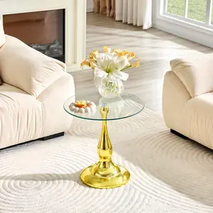 Modern Silver Round Side Stand, 19.6 Inch Tempered Glass Top Night Stand, Sleek Metal Frame Minimalist Accent Furniture, Suitable for Bedroom, Living Room, Patio & Sofa Side Decor outdoorfun