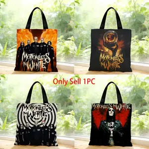 M-Motionless I-In White band metal dark powerful Storage Bags Canvas Bags Series Print Bag Lightweight Shoulder High Appearance Large Capacity Minimalist  Soft Fabric Bag Shopping Bags